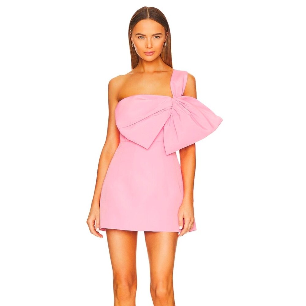 Bardot Bow Mini Dress is Bliss Pink